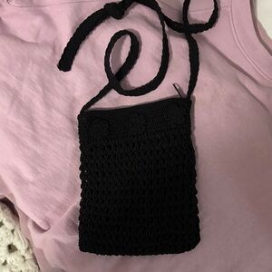 Elegant Black Crochet Crossbody Bag